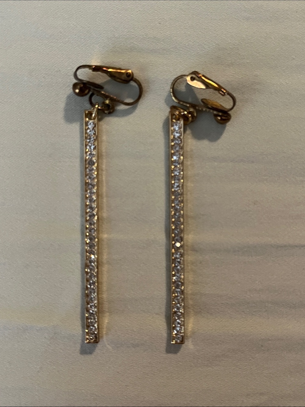 Vintage Gold-Tone Crystal Bar Clip-On Earrings - Elegant Women's Jewelry